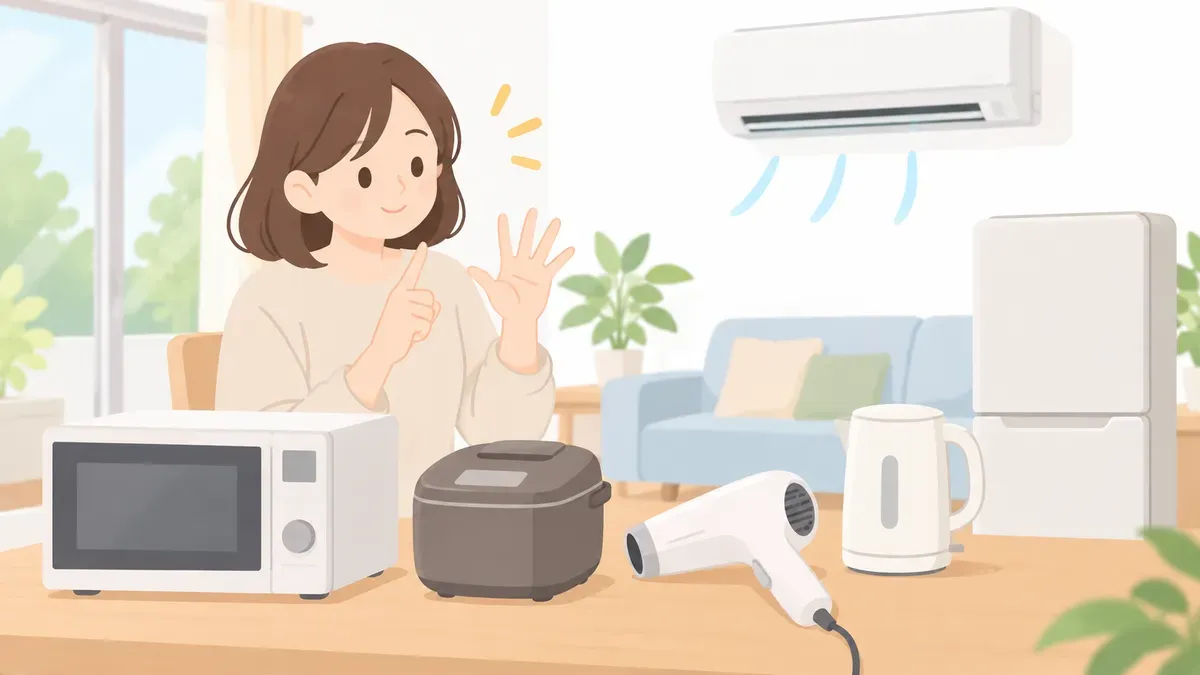 同時に使う家電を数えて確かめる場面