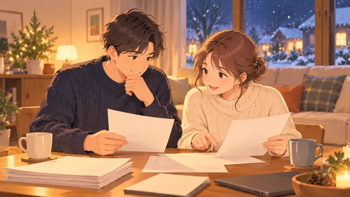 夫婦で年末調整の書類を確認する場面